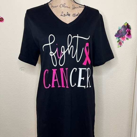 Spirit with Style Breast Cancer “Fight Cancer” Black, White & Pink T Shirt Sz M - Picture 4 of 5